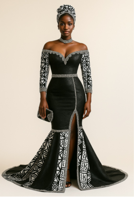 Village Cloth black and white formal gown