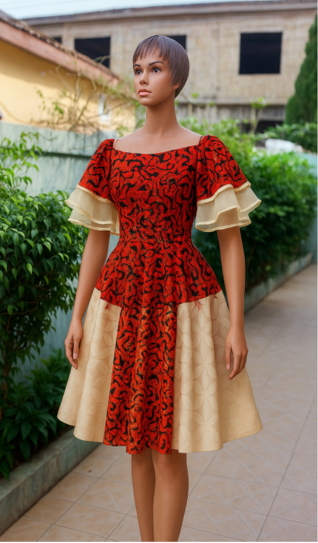 Red and cream Village Cloth dress