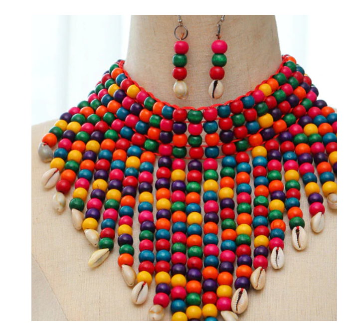 Village Cloth colorful cowrie necklace