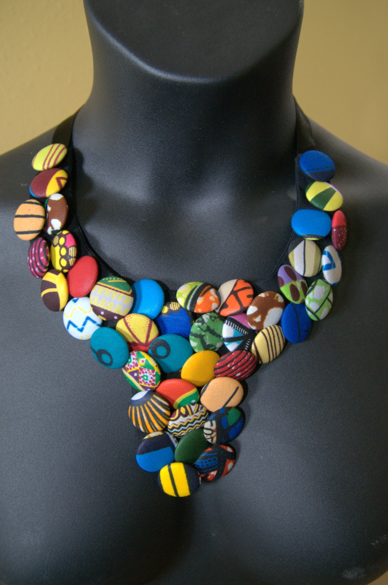 Village Cloth fabric button necklace
