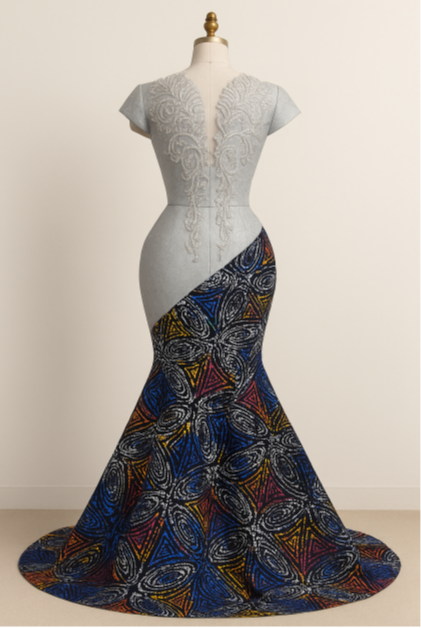 Silver and print Village Cloth gown